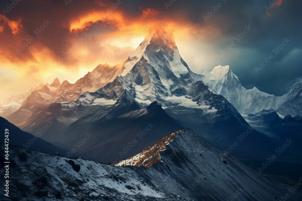 Sunset over the alps mountain