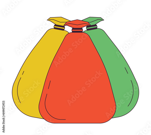 Rubbish bags flat line color isolated vector object. Waste. Editable clip art image on white background. Simple outline cartoon spot illustration for web design