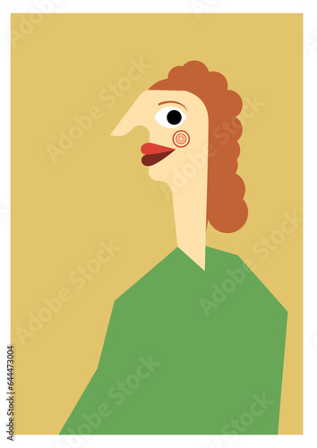 A simple drawing of a woman portrait in flat colors. Vector Illustration