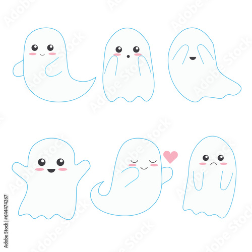 Set of Halloween Cute Ghosts (ID: 644474267)