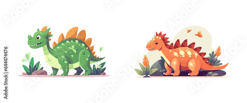 Cute dino flat cartoon isolated on white background. Vector illustration