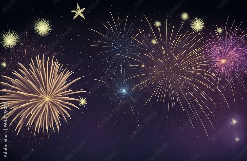 Colorful fireworks background in the sky. Abstract holiday bokeh background and new year celebration