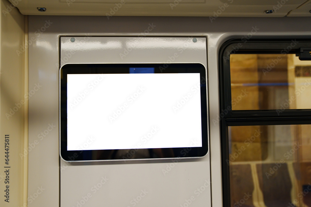 Information screen in the train car. A place for the inscription. Information screen in the train car. A place for the inscription.