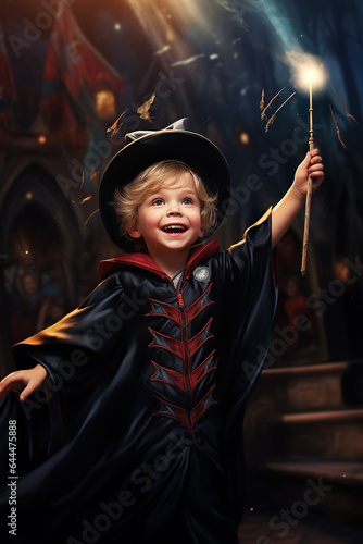 Little Magician: An image of a child in a magician's cape, waving a magic wand with glee and delighting in their enchanting tricks