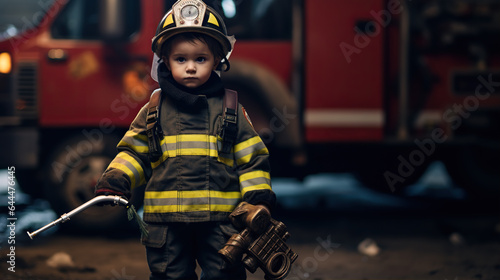 Firefighter: An image of a child in a firefighter costume