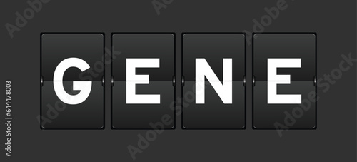 Black color analog flip board with word gene on gray background