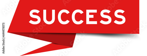 Red color speech banner with word success on white background