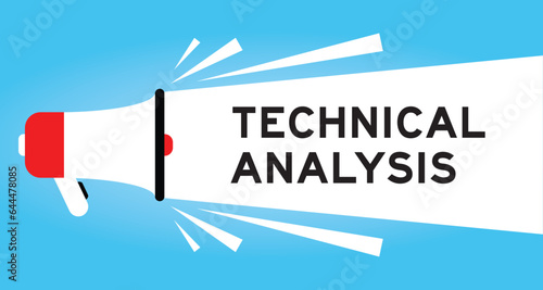 Color megaphone icon with word technical analysis in white banner on blue background