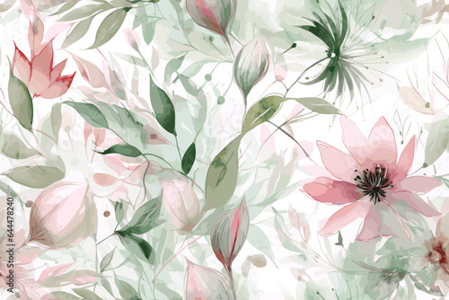Vector art beautiful seamless pattern flowers and leaves watercolor.