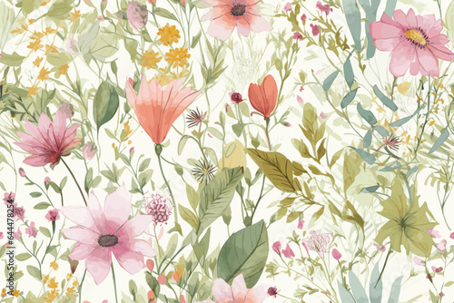 Vector art beautiful seamless pattern flowers and leaves watercolor.