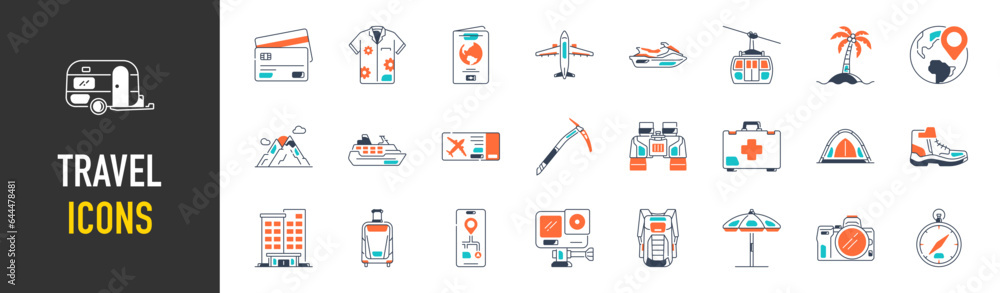 Travel icon set. Summer vacations and holiday symbol vector illustration. Collection of traveling and tourism elements.
Travel icon set. Summer vacations and holiday symbol vector illustration. Collection of traveling and tourism elements.