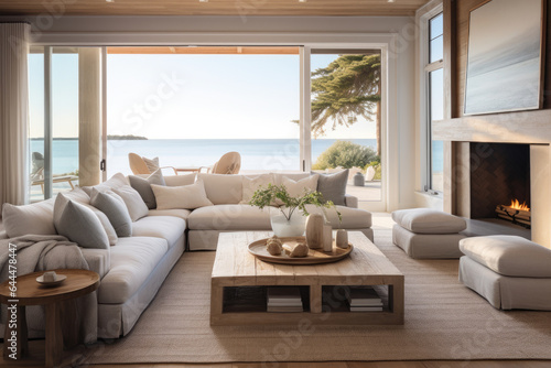 A Serene and Stylish Coastal Haven: A Contemporary Living Room Interior with a Coastal Twist