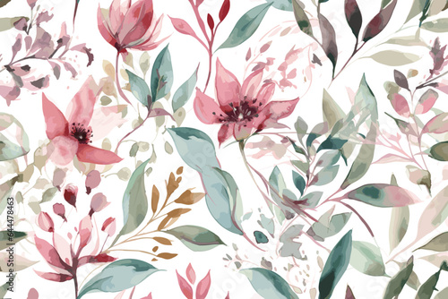 Vector art beautiful seamless pattern flowers and leaves watercolor  
