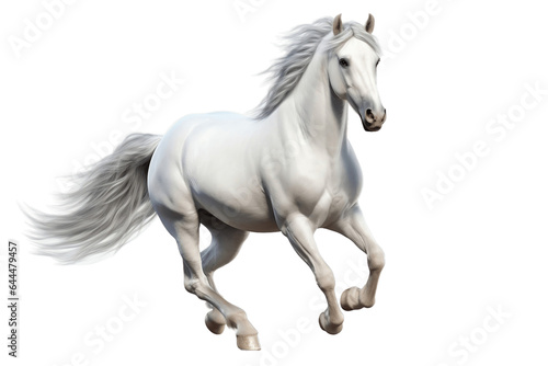 Running White Horse Isolated on a Transparent Background PNG. Generative Ai