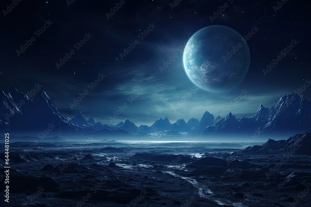 Space digital artwork. Surreal fantasy cosmos. Nebula with planets and stars. Space digital artwork. Surreal fantasy cosmos. Nebula with planets and stars.