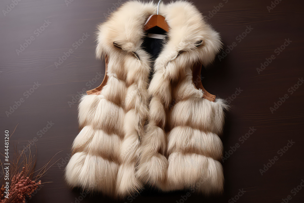 Casual Plush female vest with Fur isolated on flat background, copy space. Casual Plush female vest with Fur isolated on flat background, copy space.