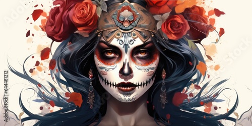 illustration Dia DE Los Muertos face painting, Mexican Holiday. Generative AI