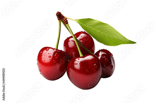 Bunch of Fresh Cherries Isolated on a Transparent Background PNG. Generative Ai