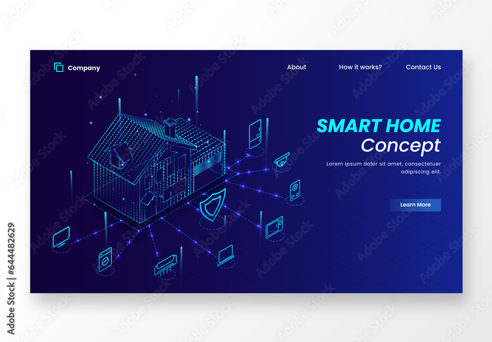 Responsive Landing Page Design with Blue Line Art Smart Home Automation ...