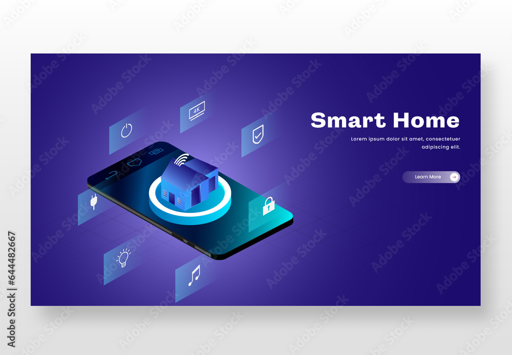 Responsive Landing Page Design with Isometric View of Smart Home ...