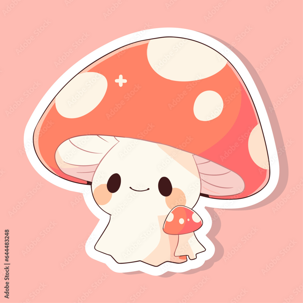 Cute cartoon red mushroom with white dots sticker for kids. Vector illustration isolated Cute cartoon red mushroom with white dots sticker for kids. Vector illustration isolated