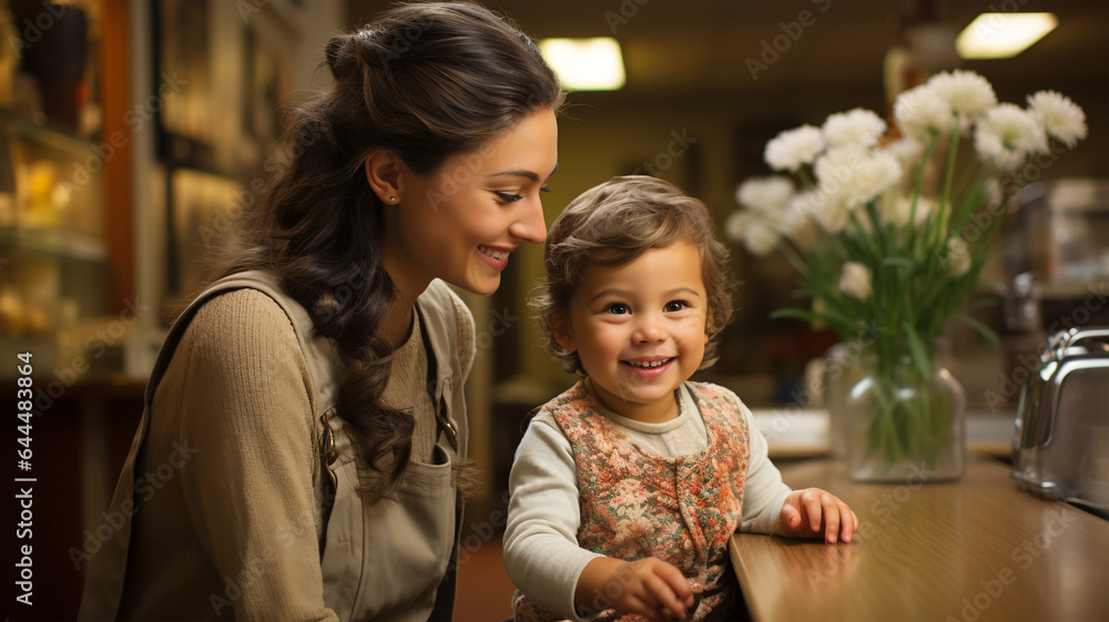 Portrait of a beautiful smiling woman with a child in a pediatric clinic Portrait of a beautiful smiling woman with a child in a pediatric clinic