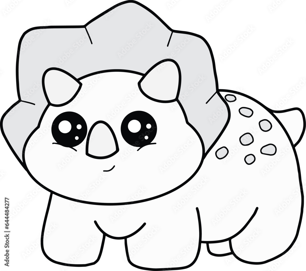 Fototapeta premium Cute Triceratops Dinosaur Line Art