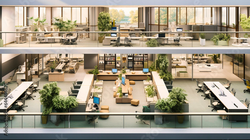 Expansive office floorplan showcasing interconnected departments