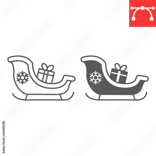 Santa sleigh line and glyph icon, holiday and merry christmas, xmas sled vector icon, winter transportation vector graphics, editable stroke outline sign, eps 10.