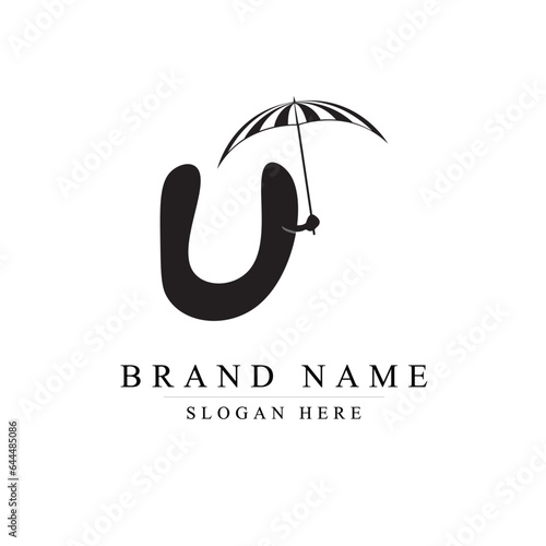 U umbrella logo design, initials letter U logo design vector illustration template, Initial letter U logo
