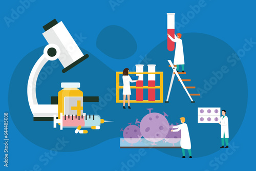 Scientists are developing vaccine in their lab 2d vector illustration concept for banner, website, landing page, flyer, etc