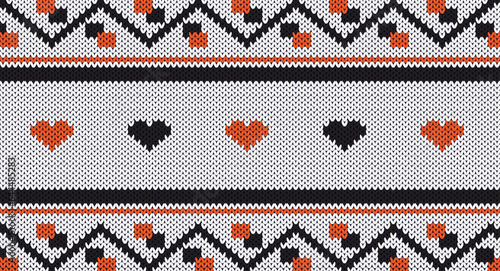Black and orange knitted pattern, Festive Sweater Design, Seamless Knitted Pattern, Halloween concept.