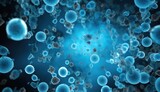 Close up macro details of red blue microbes molecules virus bacteria. Coronavirus outbreak COVID-19. Medicine concept