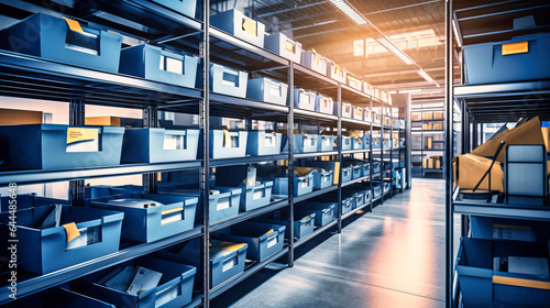 Office mailroom with organized shelving systems