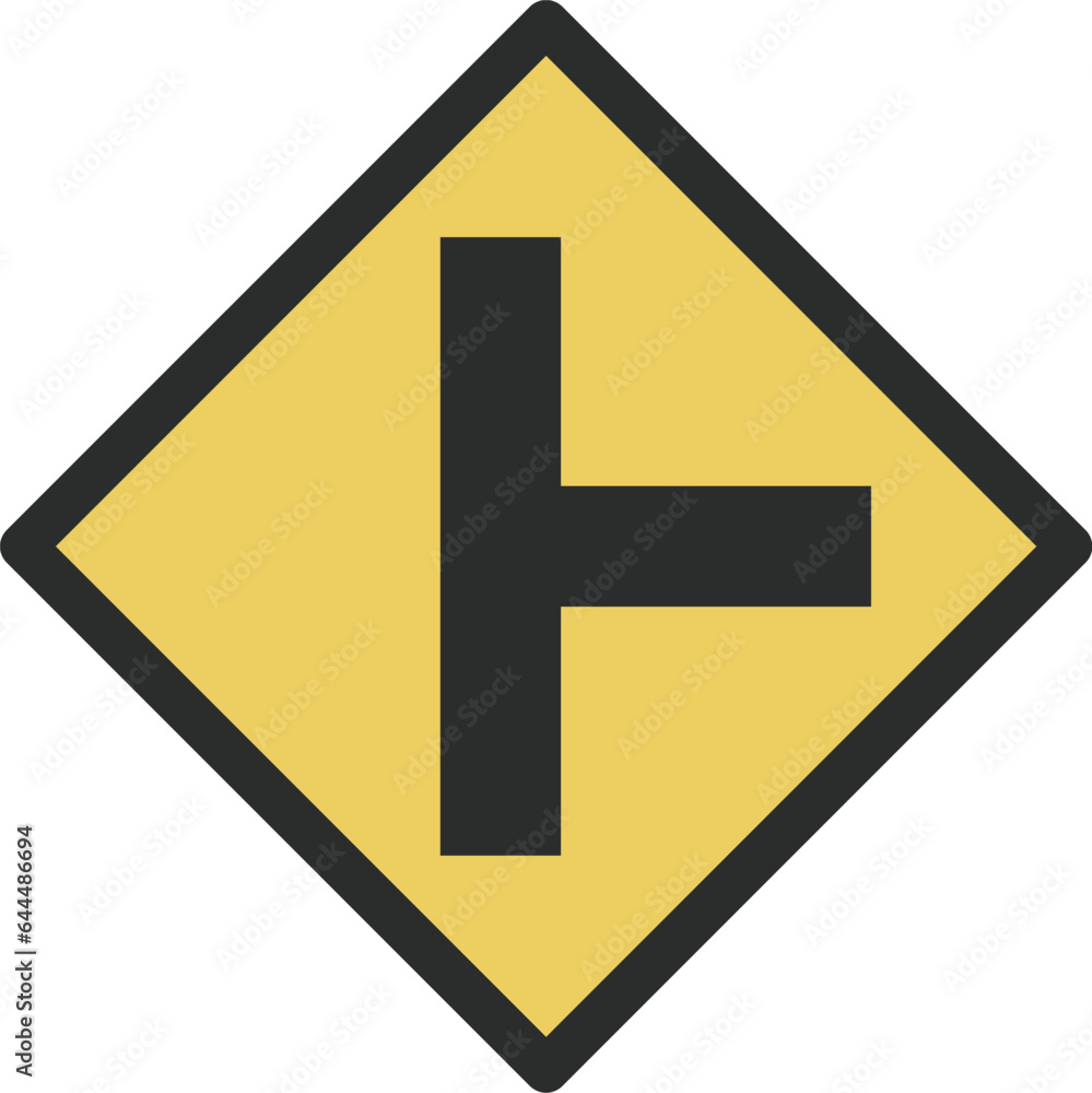 Fototapeta premium シンプルな標識のカラー単品イラスト ├形道路交差点あり