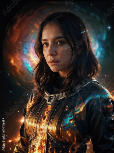 fantastic teal and orange woman portrait. space in the background