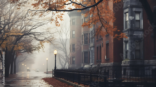 misty street in the morning 