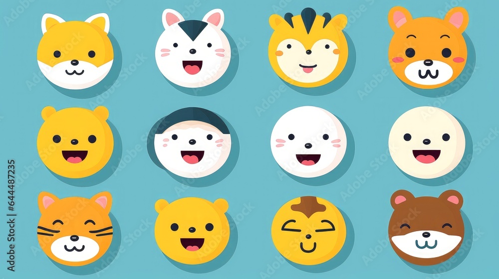 Set of cartoon faces expressions, face emojis, stickers, emoticons, cartoon funny mascot characters face set Set of cartoon faces expressions, face emojis, stickers, emoticons, cartoon funny mascot characters face set