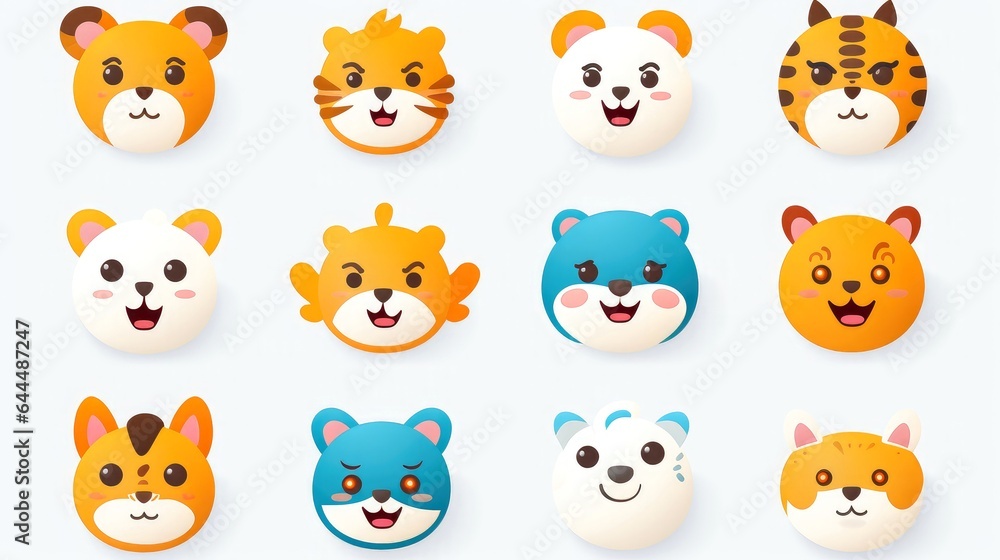 Set of cartoon faces expressions, face emojis, stickers, emoticons, cartoon funny mascot characters face set Set of cartoon faces expressions, face emojis, stickers, emoticons, cartoon funny mascot characters face set