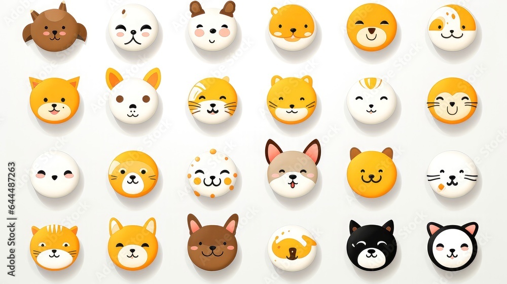 Set of cartoon faces expressions, face emojis, stickers, emoticons, cartoon funny mascot characters face set Set of cartoon faces expressions, face emojis, stickers, emoticons, cartoon funny mascot characters face set
