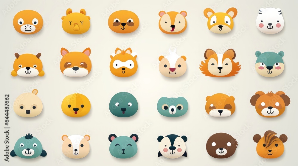 Set of cartoon faces expressions, face emojis, stickers, emoticons, cartoon funny mascot characters face set Set of cartoon faces expressions, face emojis, stickers, emoticons, cartoon funny mascot characters face set