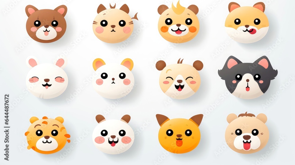 Obraz premium Set of cartoon faces expressions, face emojis, stickers, emoticons, cartoon funny mascot characters face set