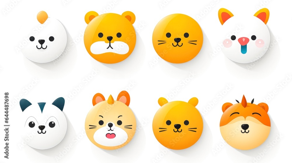 Obraz premium Set of cartoon faces expressions, face emojis, stickers, emoticons, cartoon funny mascot characters face set