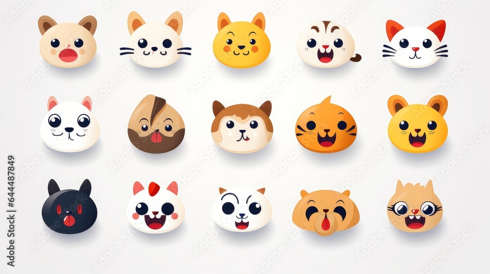 Fototapeta premium Set of cartoon faces expressions, face emojis, stickers, emoticons, cartoon funny mascot characters face set