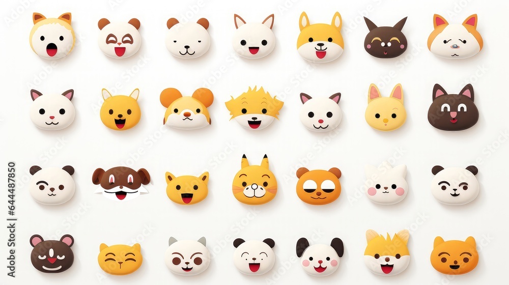 Set of cartoon faces expressions, face emojis, stickers, emoticons, cartoon funny mascot characters face set Set of cartoon faces expressions, face emojis, stickers, emoticons, cartoon funny mascot characters face set