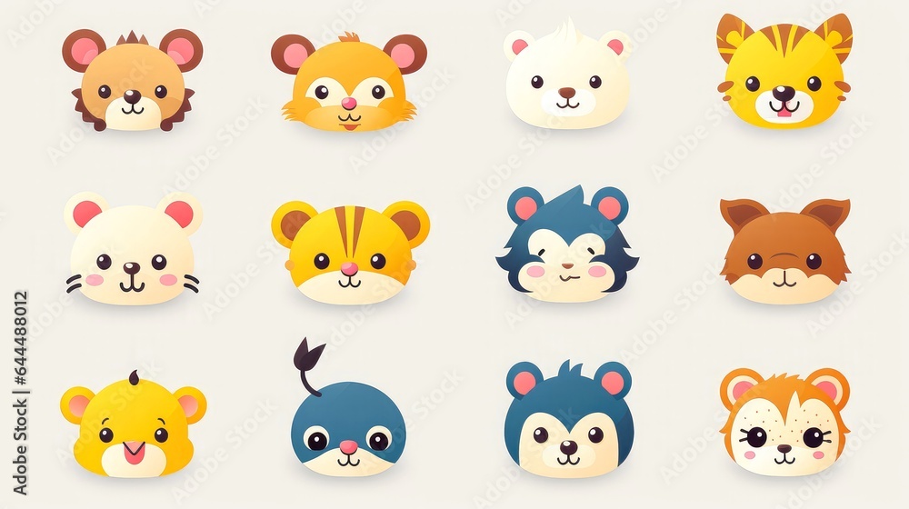 Set of cartoon faces expressions, face emojis, stickers, emoticons, cartoon funny mascot characters face set Set of cartoon faces expressions, face emojis, stickers, emoticons, cartoon funny mascot characters face set