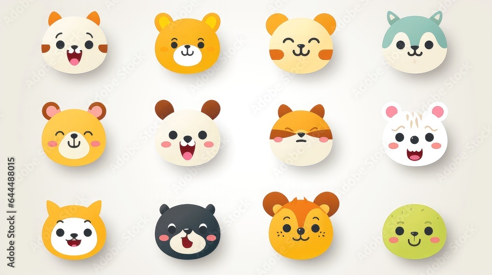Set of cartoon faces expressions, face emojis, stickers, emoticons, cartoon funny mascot characters face set Set of cartoon faces expressions, face emojis, stickers, emoticons, cartoon funny mascot characters face set