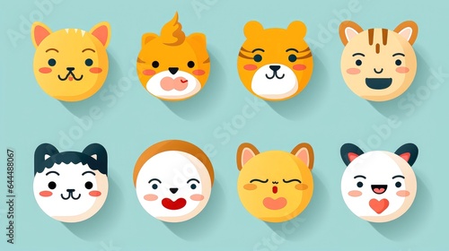 Set of cartoon faces expressions  face emojis  stickers  emoticons  cartoon funny mascot characters face set