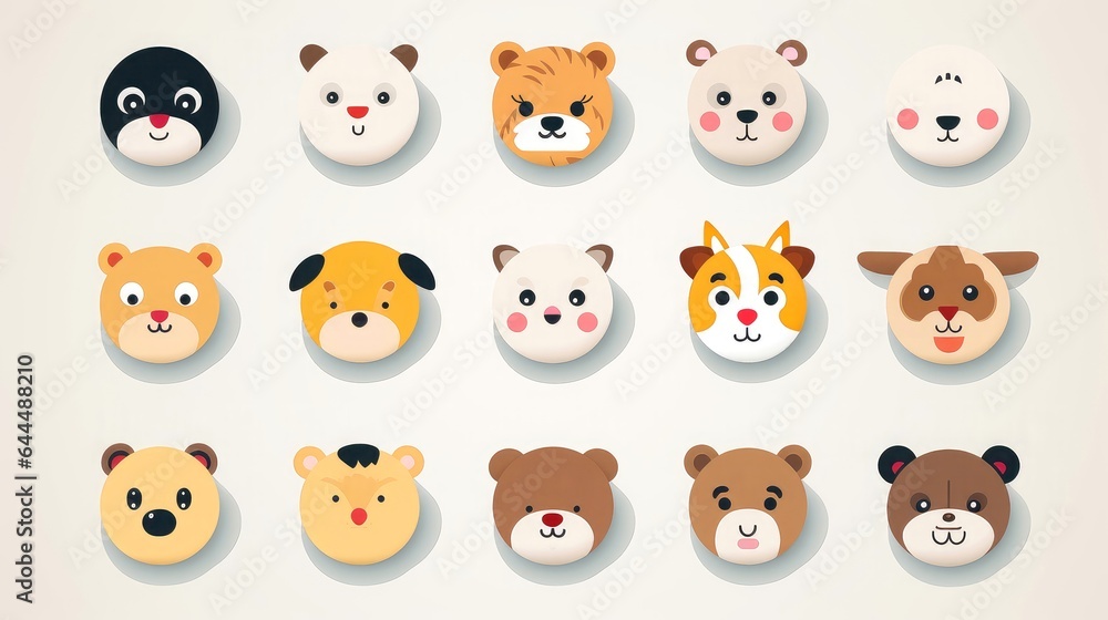 Set of cartoon faces expressions, face emojis, stickers, emoticons, cartoon funny mascot characters face set Set of cartoon faces expressions, face emojis, stickers, emoticons, cartoon funny mascot characters face set