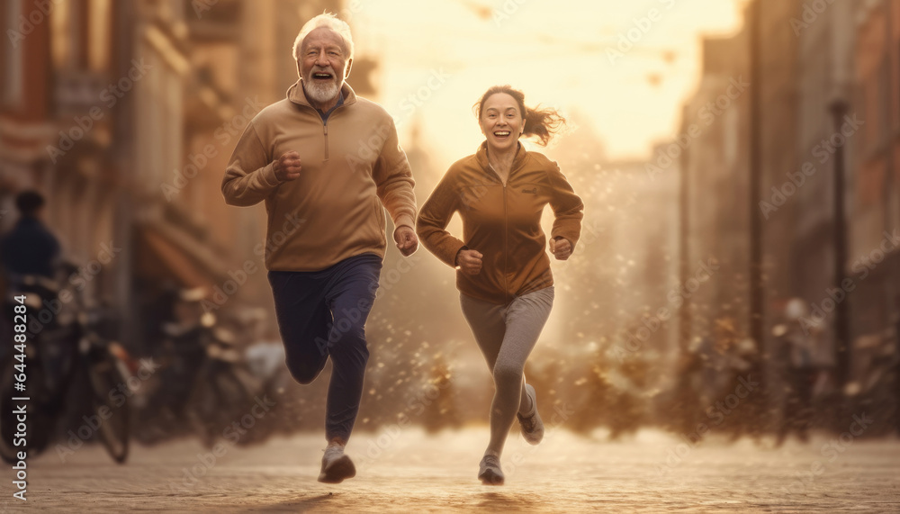 Several elderly people go for a run
